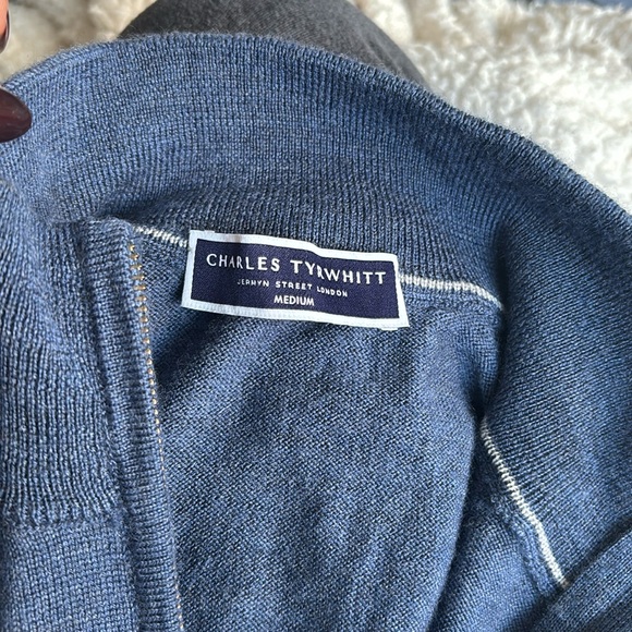 Charles Tyrwhitt Merino Quarter Zip Sweater - Indigo Melange - M - Picture 11 of 11